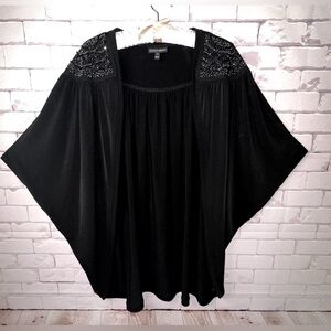 Fashion Bug Black Open Front Shrug/Wrap - Size 1X Embellishments Lightweight